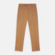 The Camel Front Pleated Manson Trouser by Turnbull & Asser, tailored in Italy with belt loops, front crease, side pockets, and a button closure, is shown laid flat on a white background.
