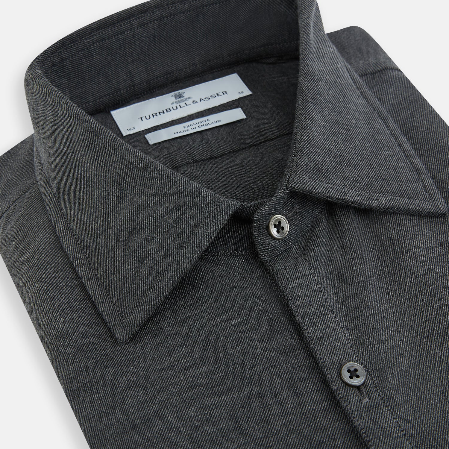 View 2 of product The Charcoal Melange Westminster Shirt by Turnbull & Asser features a long-sleeve, button-up design with a Turnbull collar and buttoned cuffs, offering classic British craftsmanship in a timeless style.