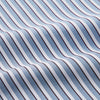 View 5 of product The Turnbull & Asser Blue and White Stripe Cotton Regular Fit Mayfair Shirt features long sleeves, a button-up front, collar, buttoned cuffs, and vertical stripes, shown on a white background.