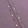 View 7 of product The Turnbull & Asser Wine Ticking Stripe Westminster Shirt features red, blue, and white vertical pinstripes on white and is shown laid flat on a white surface.