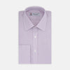 View 1 of product The Turnbull & Asser Hair Stripe Poplin Classic Fit Shirt features a T & A collar, long sleeves, light pink stripes, and ethically sourced mother-of-pearl buttons, crafted from quality cotton and displayed on a plain white background.