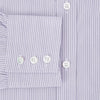 View 4 of product The Lilac Halo Stripe Mayfair Shirt by Turnbull & Asser features a relaxed Mayfair fit, white buttons, a pointed collar, and a subtle lilac stripe pattern for timeless sophistication.