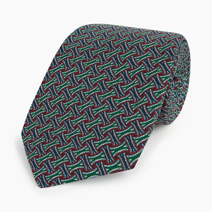 Forest Green and Red Weave Patterned Silk Tie Image 4
