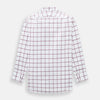 View 3 of product A long-sleeve, button-up Burgundy Grid Check Mayfair Shirt by Turnbull & Asser, made from Italian cotton with a spread collar and red grid check pattern, displayed flat on a plain white background.
