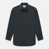 View 1 of product The Charcoal Windsor Shirt by Turnbull & Asser is a black, long-sleeve button-up with a pointed Windsor collar, buttoned cuffs, and a straight hem, shown flat on a white background.