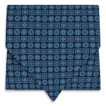 Dark Navy Floral Tile Pattern Printed Silk Cravat Image 4