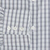 View 4 of product The Turnbull & Asser Navy Multi Check Mayfair Shirt is made from pure cotton with a blue and white check pattern, long sleeves, pointed collar, and buttoned cuffs, shown against a white background.