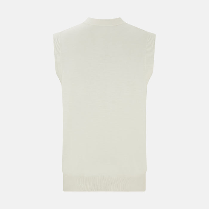 Ecru Fine Merino V-Neck Sleeveless Cardigan Image 2