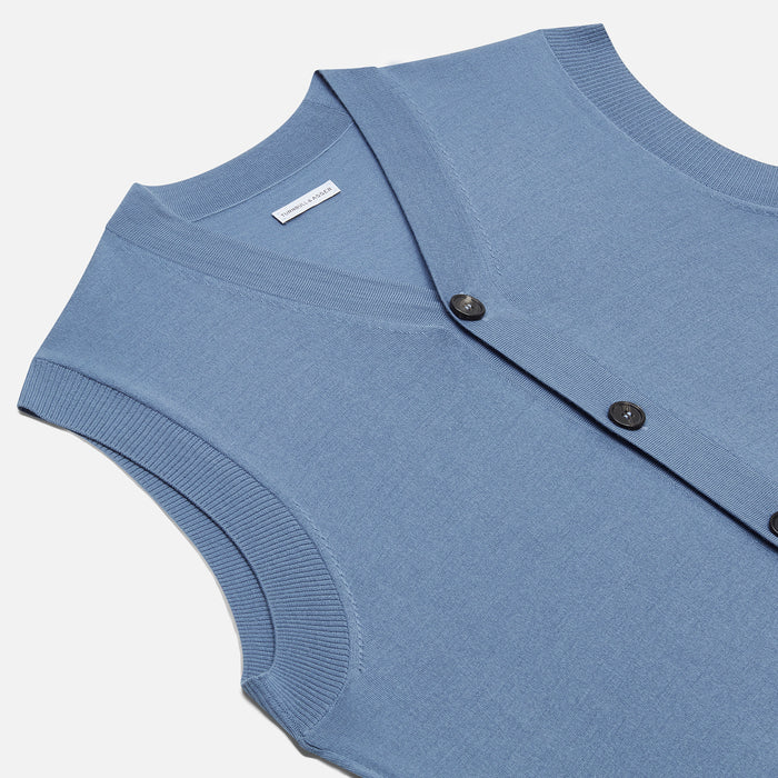 Pale Blue Merino V-neck Sleeveless Cardigan Image 1