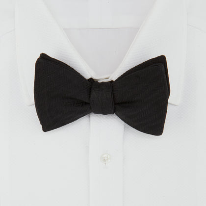 Black Herringbone Silk Bow Tie Image 1