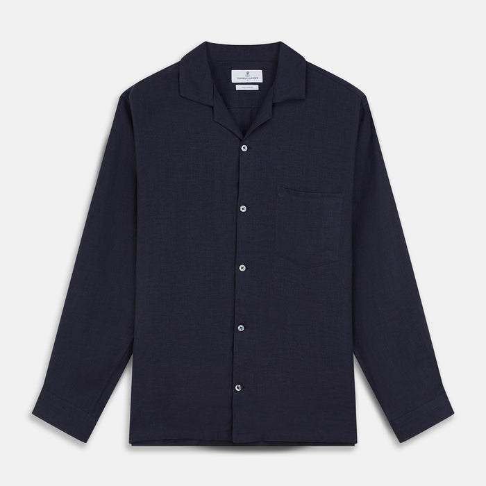 Plain Navy Hemp Cotton Fabric Image 1