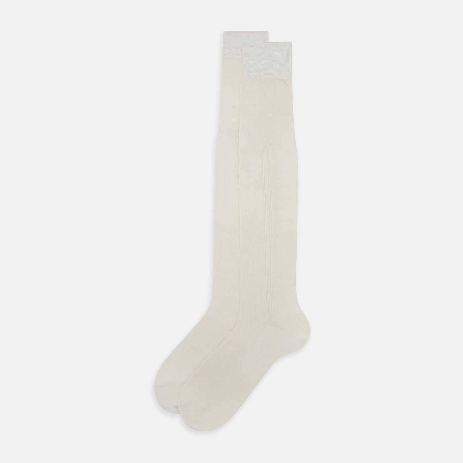 View 2 of product A single Turnbull & Asser Vanilla Silk Long Sock, knee-high and displayed upright, on a plain white background.