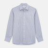 View 1 of product Turnbull & Asser Navy & Blue Stripe Weekend Fit Shirt, featuring a Derby collar, single button cuffs, and a chest pocket, laid flat on a white background.