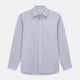 Turnbull & Asser Navy & Blue Stripe Weekend Fit Shirt, featuring a Derby collar, single button cuffs, and a chest pocket, laid flat on a white background.
