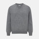 The Turnbull & Asser Grey Melange Cashmere V-neck Jumper features long sleeves, ribbed cuffs and hem, showcasing timeless style against a white background.