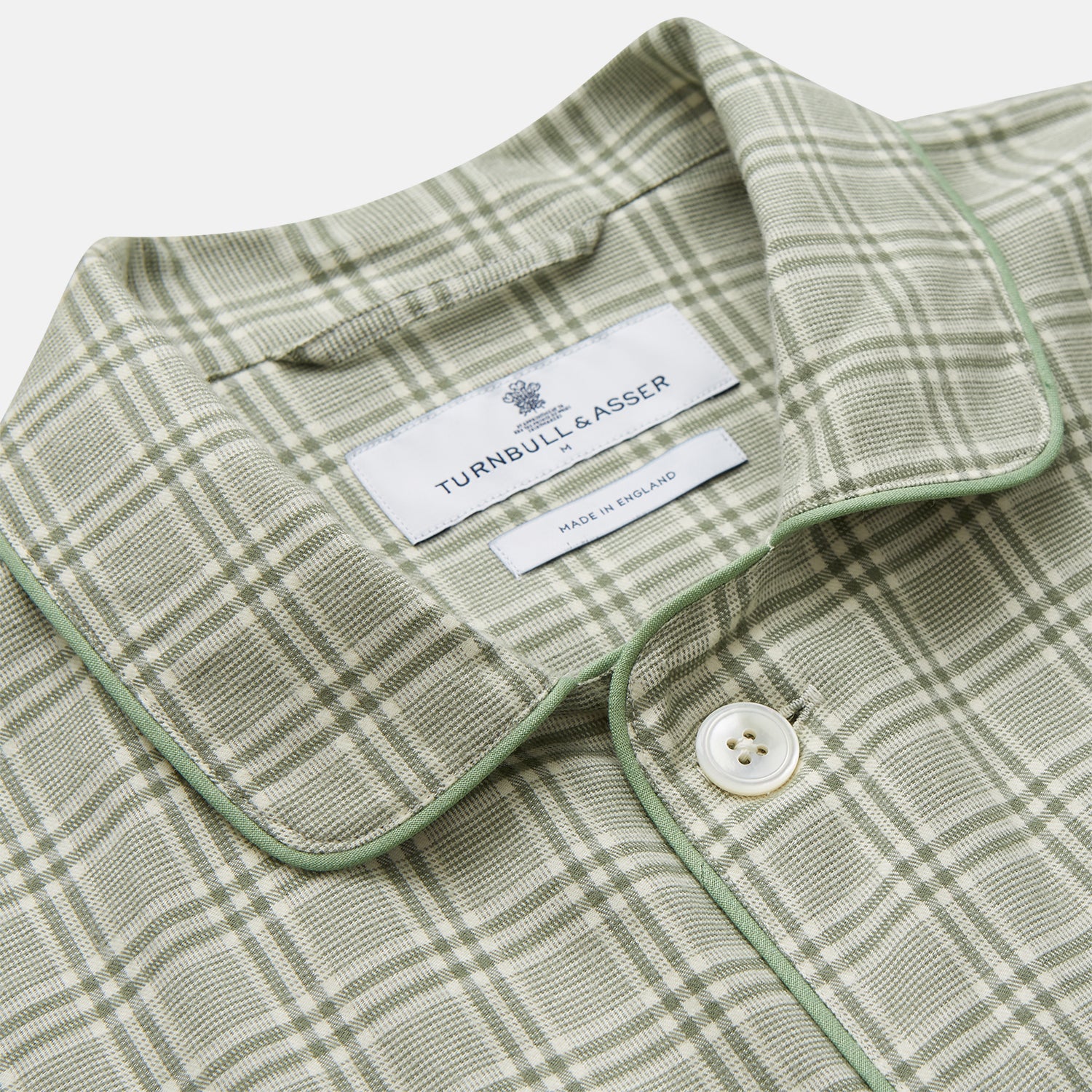 View 2 of product The Turnbull & Asser Green Check Modern Cotton Pyjama Set features a contemporary fit in white and green plaid, made from thicker cotton for added comfort.