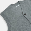 View 2 of product The Turnbull & Asser Ash Grey V-neck Sleeveless Cardigan features a button-up front, two front pockets, and ribbed edges, shown against a plain white background.