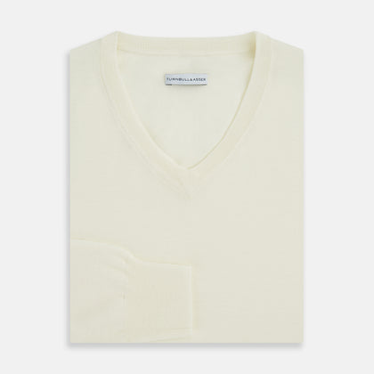 Cream Fine Merino V-Neck Jumper Image 9
