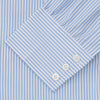 View 4 of product The Turnbull & Asser Light Blue Bengal Stripe Shirt features a classic T&A collar and 3-button cuffs, showcasing subtle British style in crisp white pinstripes, shown laid flat on a white background.