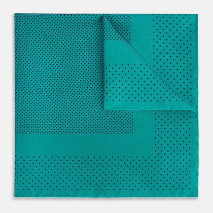 Petrol Green Dot Silk Pocket Square