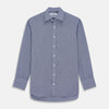 View 1 of product A navy pattern cotton voile regular fit Mayfair shirt by Turnbull & Asser, featuring long sleeves, a button-up front, classic collar, and white buttons, displayed flat against a white background.