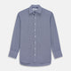 A navy pattern cotton voile regular fit Mayfair shirt by Turnbull & Asser, featuring long sleeves, a button-up front, classic collar, and white buttons, displayed flat against a white background.