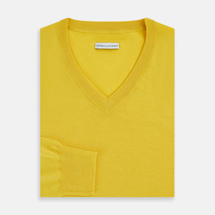Canary Yellow Fine Merino V-Neck Jumper Image 3
