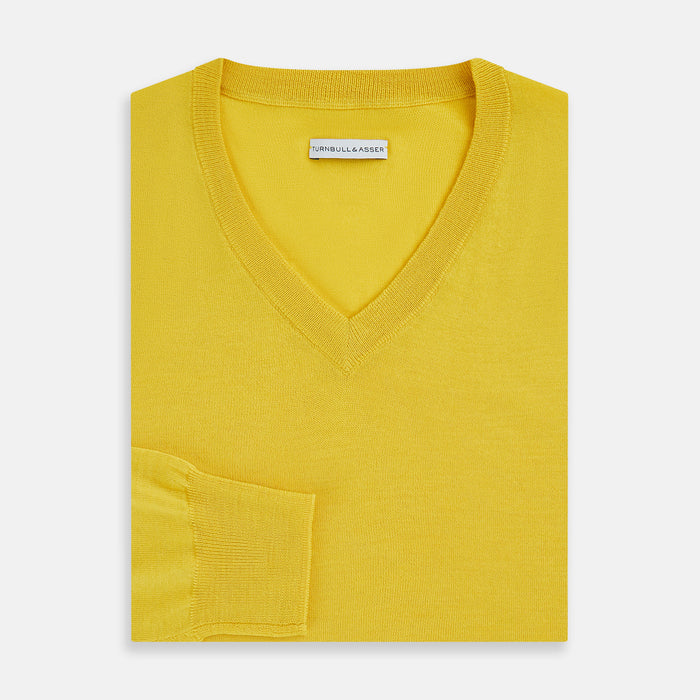 Canary Yellow Fine Merino V-Neck Jumper Image 3