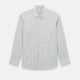 A Forest Green Multi Stripe Westminster Shirt by Turnbull & Asser, featuring thin green stripes on white and expert British craftsmanship, is neatly laid flat with visible cuffs.