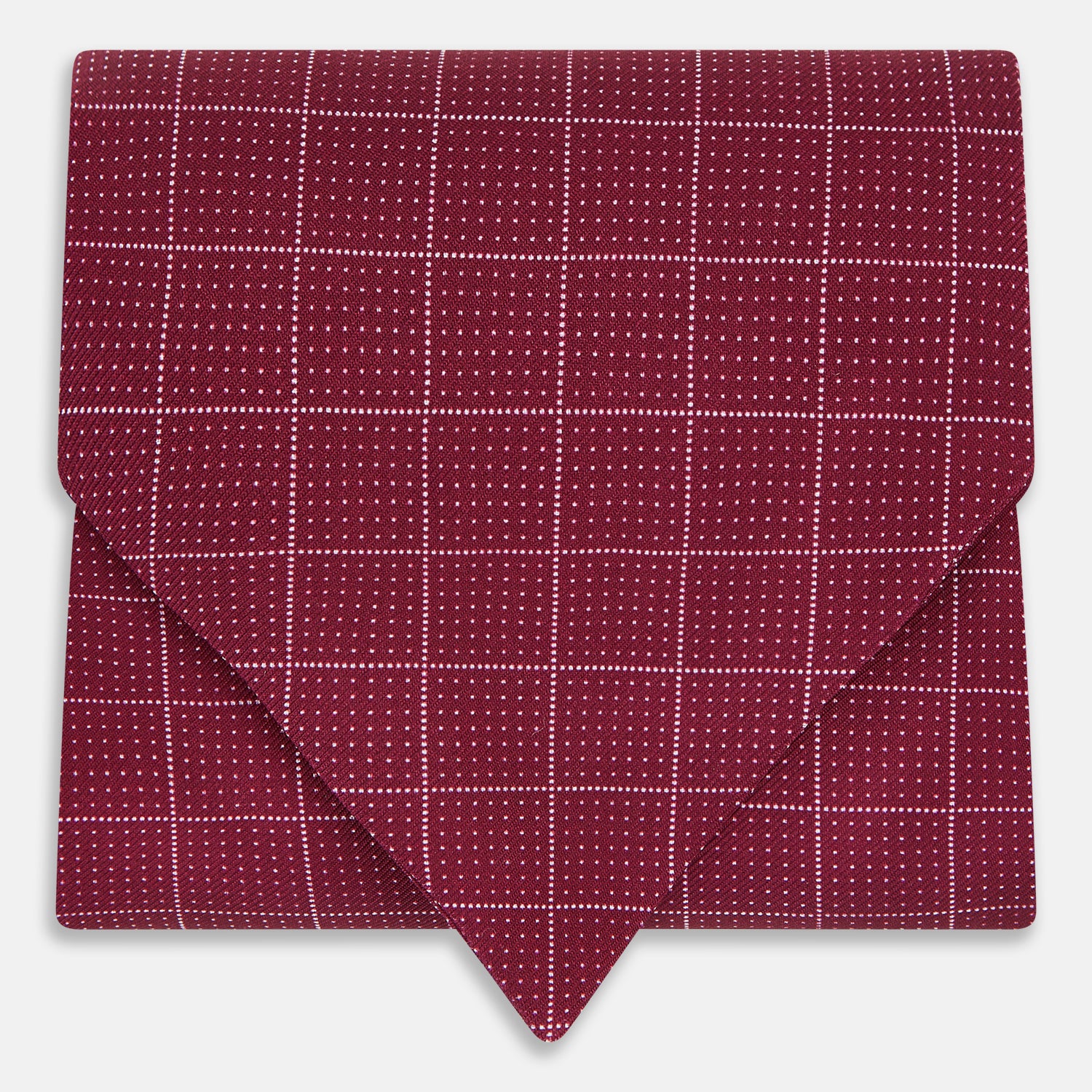 View 1 of product The Turnbull & Asser Burgundy Dotted Check Pattern Printed Silk Cravat, shown on a white background, features a refined British design perfect for elevating your look.