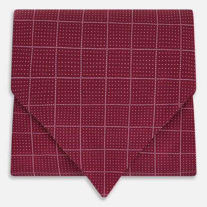 Burgundy Dotted Check Pattern Printed Silk Cravat