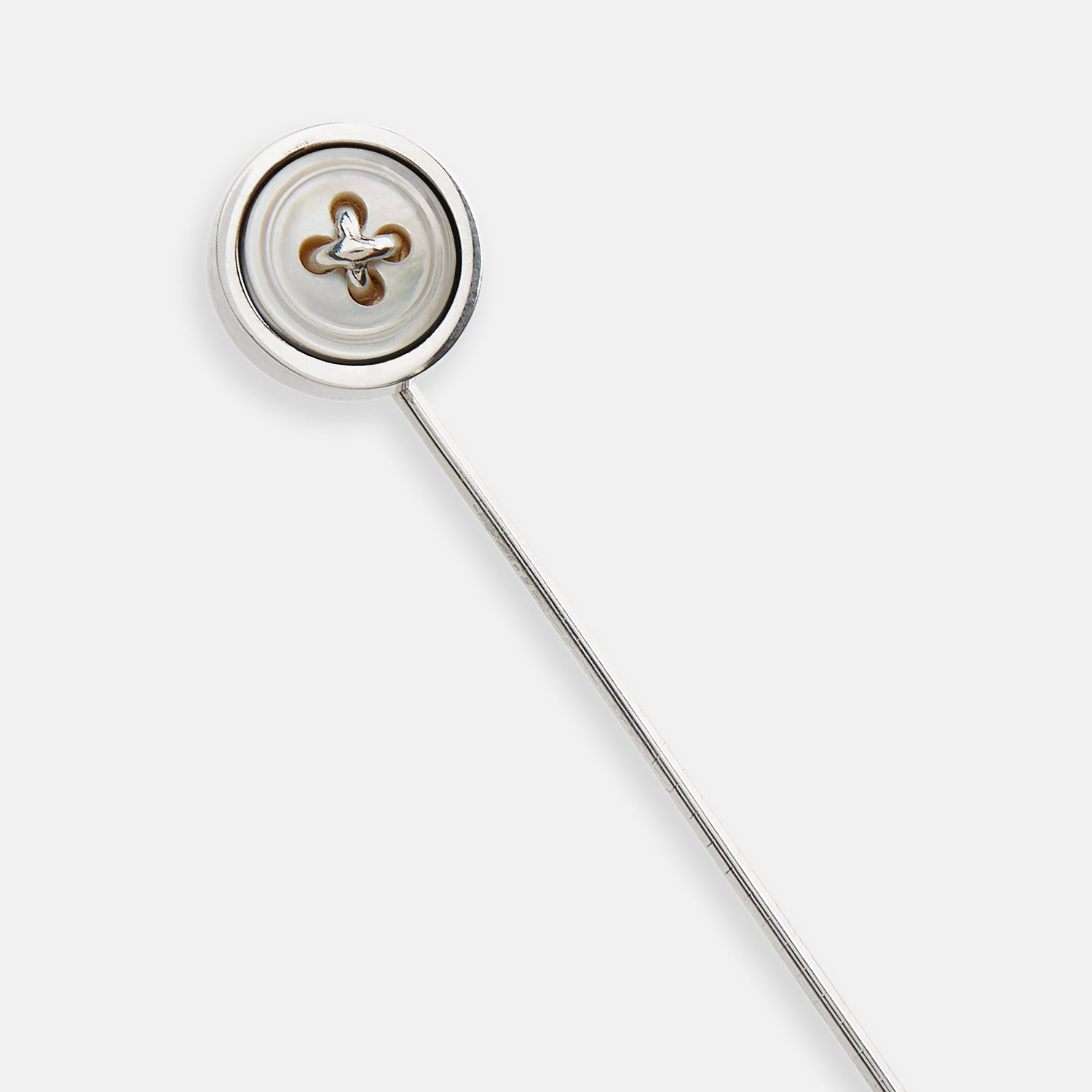 View 2 of product The Turnbull & Asser Sterling Silver White Tie Pin features a button-shaped end with a small cylindrical cap, shown on a white background.