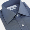 View 2 of product A neatly folded men's Mid Blue Red Stripe Regular Fit Mayfair Shirt by Turnbull & Asser, featuring long sleeves, classic collar, white buttons, and subtle red stripes—a hallmark of the brand’s renowned luxury.