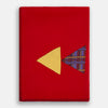 View 1 of product The Turnbull & Asser Red Applique Hand Stitched Lambswool Blanket features black-stitched edges and handsewn tie silk patches, including a yellow triangle and plaid triangle arranged to form a stylized fish.