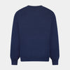 View 3 of product The Turnbull & Asser Navy Merino Round Neck Jumper is shown against a light gray background, featuring a classic long-sleeve design with ribbed cuffs, hem, and neckline for timeless style.