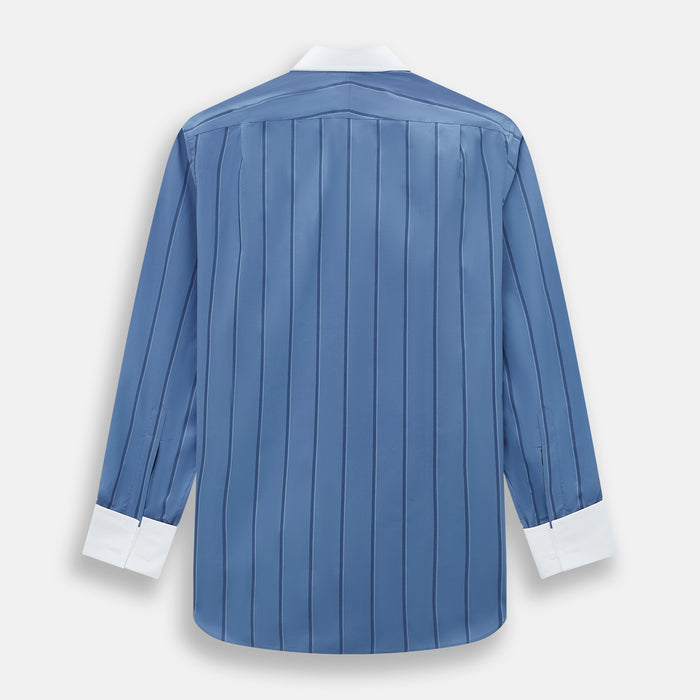 Steel Grey Track Stripe Shirt with Contrast T&A Collar and Cuffs Image 2