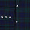 View 4 of product The Turnbull & Asser Black Watch Tartan Windsor Shirt is a long-sleeve, button-up shirt with a dark green and navy tartan pattern, white buttons, collar, and curved hem—showcasing British craftsmanship on a plain white background.