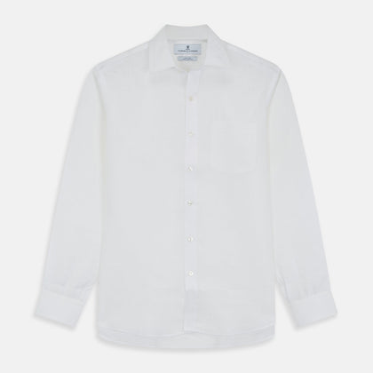 White Weekend Fit Linen Finch Shirt With Derby Collar And Chest Pocket