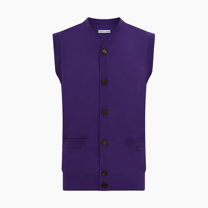 Purple Fine Merino V-Neck Sleeveless Cardigan Image 3