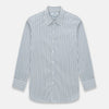 View 1 of product The Sapphire Blue Multi Track Stripe Westminster Shirt by Turnbull & Asser features a turnbull collar and vertical stripes, elegantly displayed flat against a white background—an ideal example of British craftsmanship.