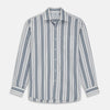 View 1 of product The Turnbull & Asser Blue, Green & White Stripe Weekend Fit Shirt features a Derby collar, 1-button cuffs, and a classic striped design—ideal for winter layering. Displayed on a plain white background.