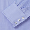 View 3 of product The Turnbull & Asser Blue Herringbone Regular Fit Shirt features a classic Kent collar, long sleeves, white buttons, and buttoned cuffs. Displayed on a white background, it's the perfect formal shirt for any occasion.