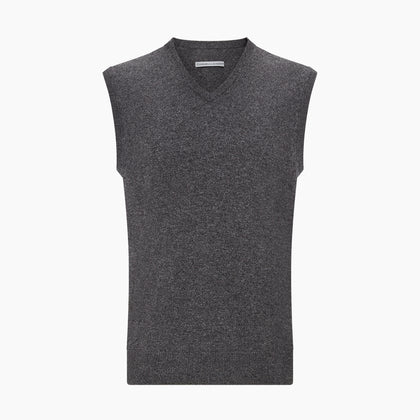 Charcoal Grey Melange V-neck Cashmere Vest Image 3