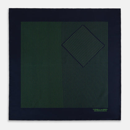 Navy and Fern Green Stripe Silk Pocket Square Image 2