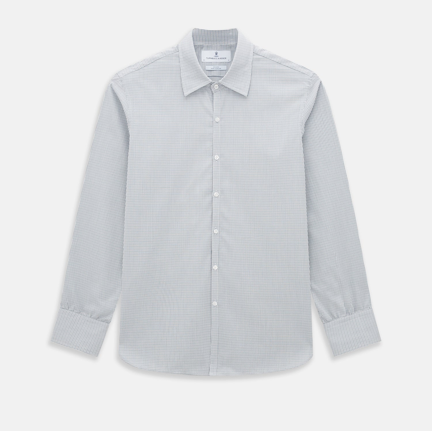 View 1 of product A forest green micro tattersall Westminster shirt by Turnbull & Asser with long sleeves, pointed collar, button-down front, and a tailored fit is displayed flat on a white background.