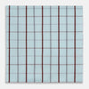View 1 of product The Turnbull & Asser Burgundy Combination Check Hand-Rolled Handkerchief, featuring a light blue plaid with thin gray lines and bold dark red stripes, is displayed flat against a white background.