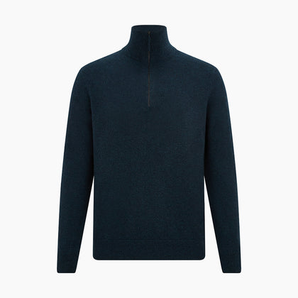 Dark Green Melange Half-Zip Cashmere Jumper Image 4