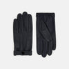 View 1 of product A pair of Navy Hairsheep Leather Touchscreen Driving Gloves by Turnbull & Asser is displayed, one palm up and one palm down. Crafted in Britain, the gloves feature vent holes, decorative stitching, and a snap button closure.