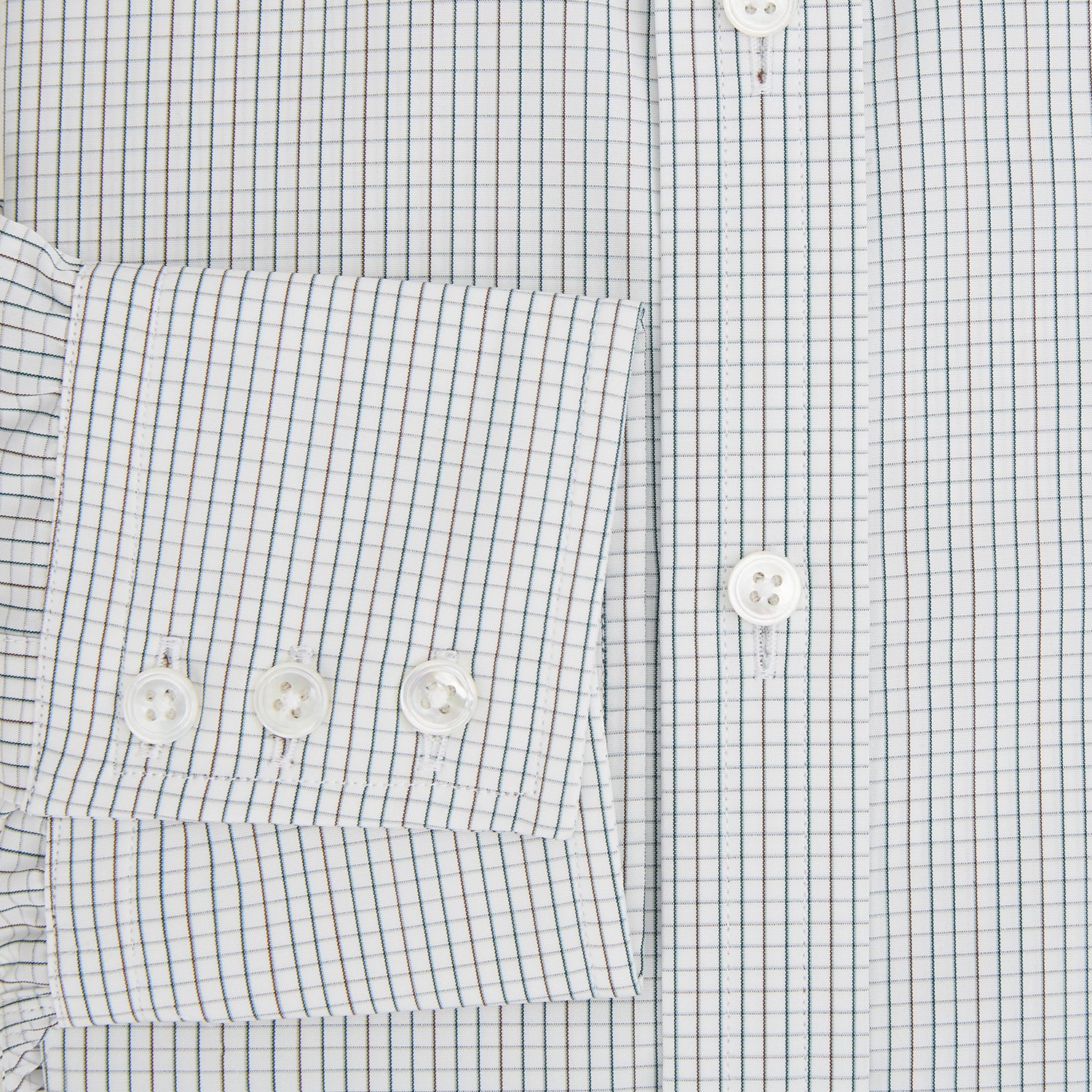 View 4 of product A Forest Melange and Red Graph Check Mayfair Shirt by Turnbull & Asser, featuring a classic T&A collar, button-down front, and buttoned cuffs, crafted from fine Italian cotton and shown on a plain white background.