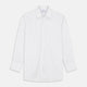 The Turnbull & Asser Black Fine Stripe Cotton Regular Fit Mayfair Shirt features a T&A collar, buttoned cuffs, and black fine stripes, displayed flat on a white background.